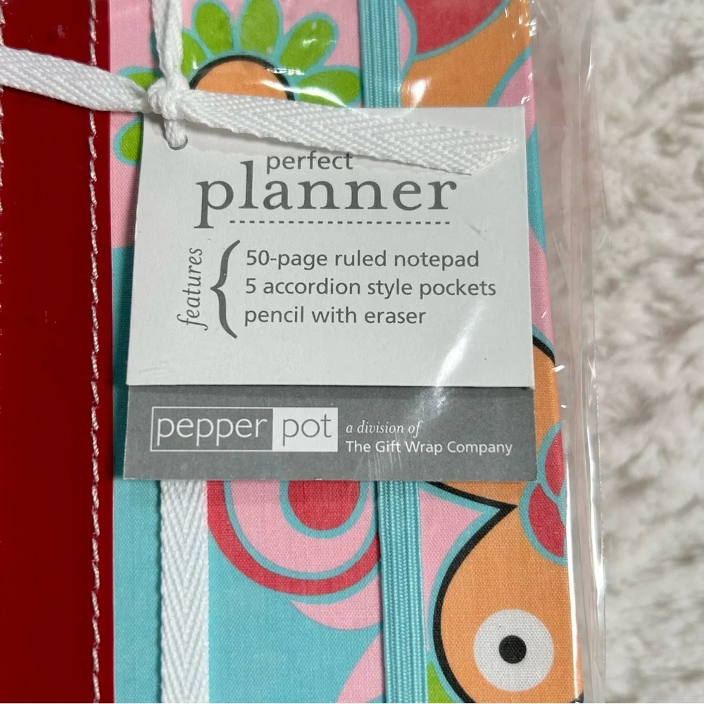 Pepper Pot Perfect Planner Notepad Pockets Pencil Floral Stripes Design Red NEW
